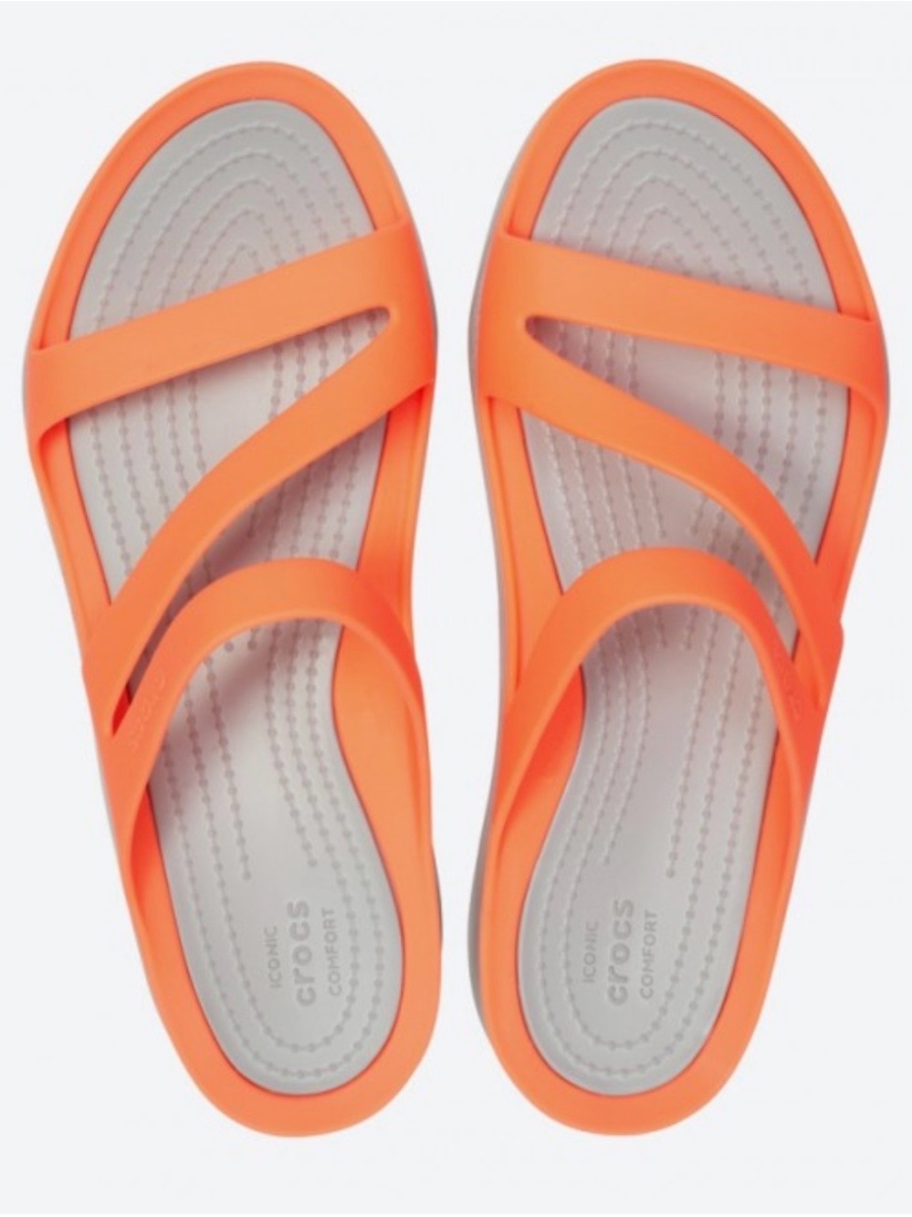 CROCS Orange Swift Water Multi Strap Slide Sandals with Gray Footbed Sz 6